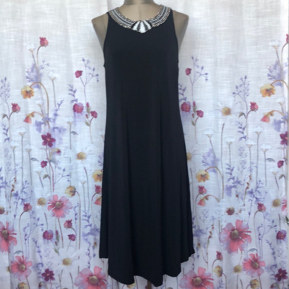 Beaded neckline black dress,can be used for dressed up or casual,knee length